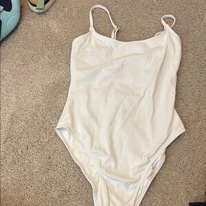 White Bodysuit with Spaghetti Straps and High Cut